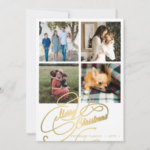 4 photo collage Merry Christmas elegant script Holiday Card
