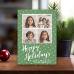 4 Photo Collage Merry Christmas Whimsical Polkadot Holiday Card<br><div class="desc">Use four square photo with the subject in the middle. Make a unique and trendy Happy greeting with a fun pattern on the back. If you need to move anything around,  click on the customise button to make changes.</div>
