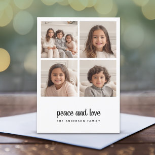 4 Photo Collage Minimal Christmas black peace love Holiday Card