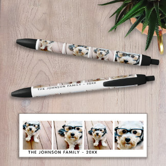 4 Photo Collage Minimalist - Add Your Name Black Ink Pen