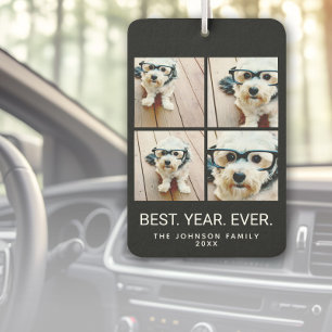 4 Photo Collage Minimalist - Best Year Ever black Car Air Freshener