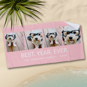 4 Photo Collage Minimalist - Best Year Ever blush Beach Towel