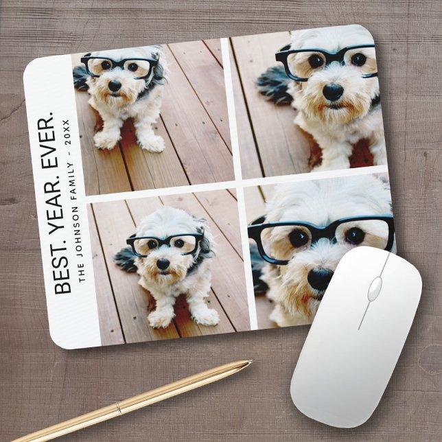 4 Photo Collage Minimalist - Best Year Ever Mouse Mat (Personalized mousepad - add your photos and custom text)