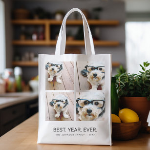 4 Photo Collage Minimalist - Best Year Ever Reusable Grocery Bag