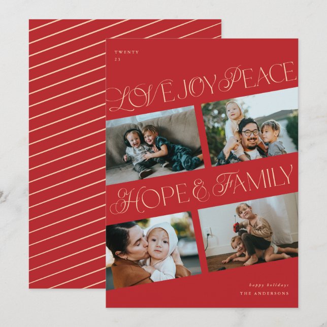 4 Photo Collage Minimalist Chrismtas Holiday Card (Front/Back)