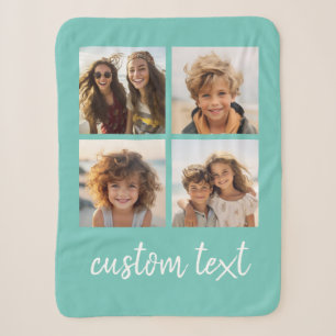 4 Photo Collage Minimalist Handwritten Name Sherpa Blanket