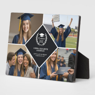 4 Photo Collage Modern Black Elegant Chic Plaque