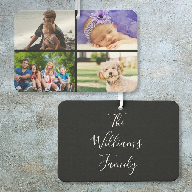 4 Photo Collage Modern Elegant Script Name Car Air Freshener (4 Photo Collage Modern Elegant Script Name Air Freshener)