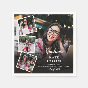 4 Photo Collage Modern Graduation Party Napkin