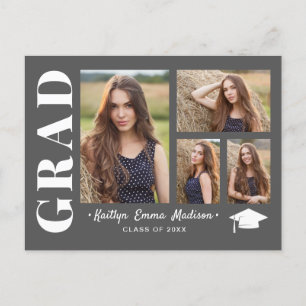 4 Photo Collage Modern Script Grey Grad Postcard