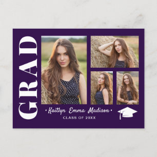 4 Photo Collage Modern Script Purple Grad Postcard