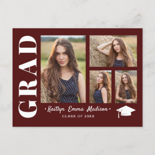 4 Photo Collage Modern Script Red Grad Postcard