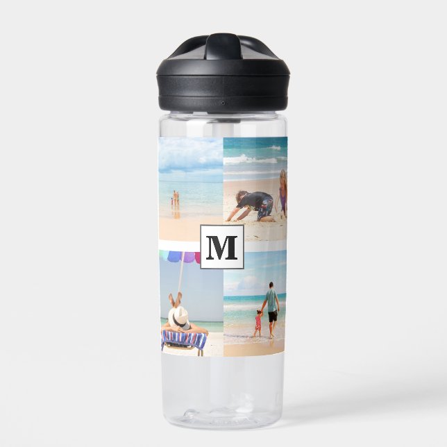 4 Photo Collage Monogram Oahu Hawaii Water Bottle (Front)