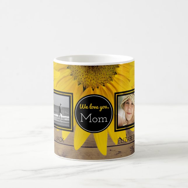 4 Photo Collage Mothers Day Mum Rustic Sunflowers Coffee Mug (Center)