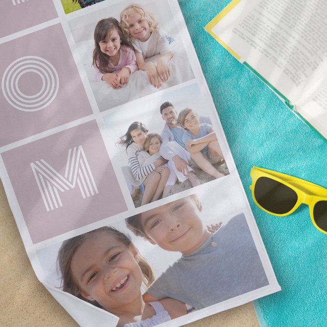 4 Photo Collage Mum Mother's Day Beach Towel (Creator Uploaded)