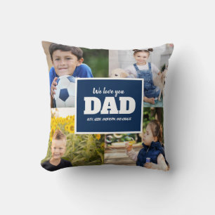 4 Photo Collage Navy Blue Father We Love You Dad Cushion