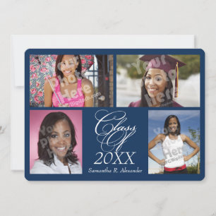 4-Photo Collage Navy Blue Graduation Announcement