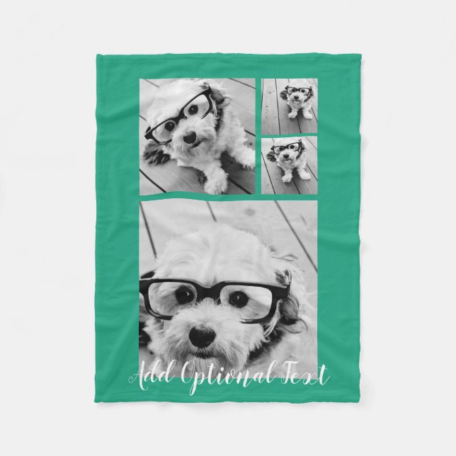 4 Photo Collage Optional Text -- CAN Edit Colour Fleece Blanket (Front)