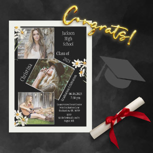 4 Photo Collage Personalised Black Graduation Announcement