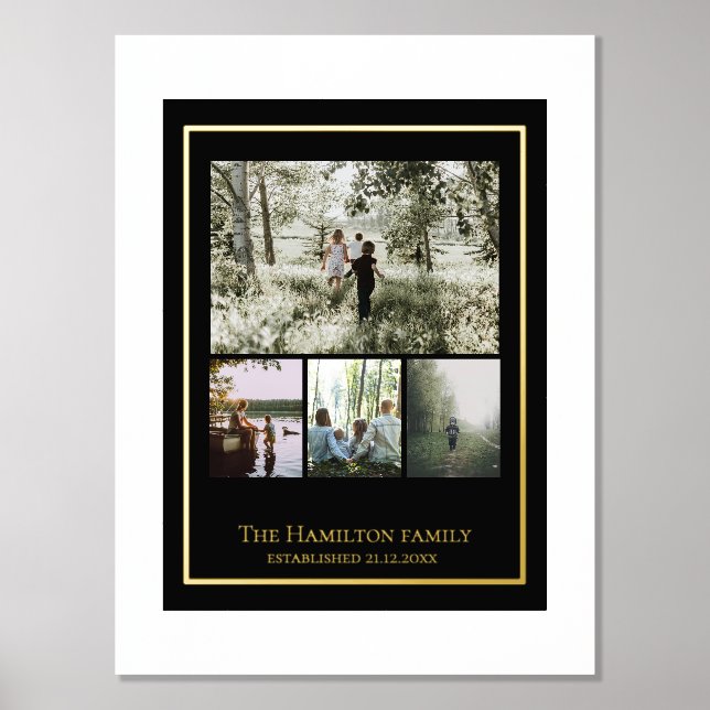 4 Photo Collage Personalised Family Foil Prints (Front)