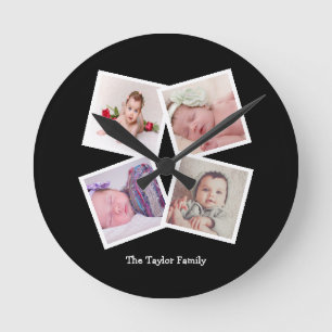 4 Photo Collage Personalised Round Clock