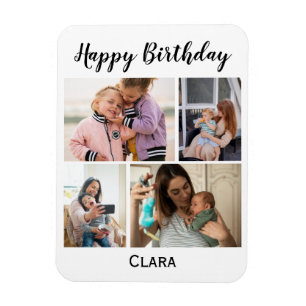 4 Photo Collage Personalised Script Birthday Magnet