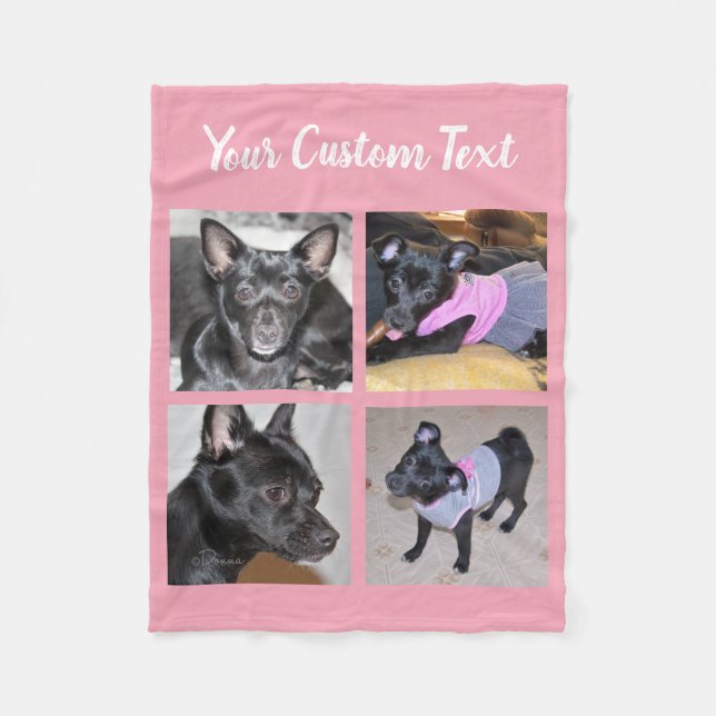 4 Photo Collage | Pink Fleece Dog Blanket (Front)