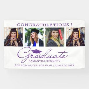 4 Photo Collage  Purple And White 2025 Graduation Banner