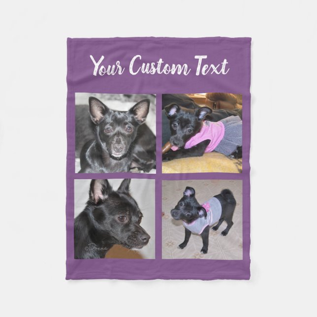 4 Photo Collage | Purple Fleece Dog Blanket (Front)