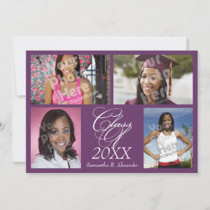 4-Photo Collage Purple Graduation Announcement