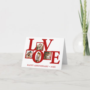 4 Photo Collage Red Love Happy Anniversary  Card