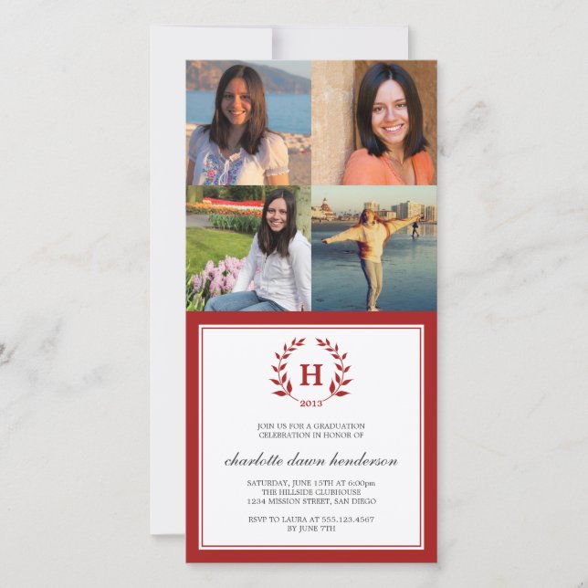 4 Photo collage red wreath monogram graduation (Front)