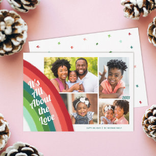 4 Photo Collage Retro Rainbow Christmas Holiday Card