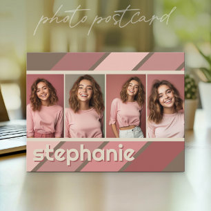 4 Photo Collage Retro Stripe - pinks mauve Postcard