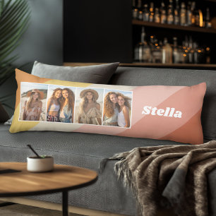 4 Photo Collage - Retro Stripes - chunky name Body Cushion