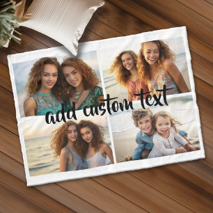 4 Photo Collage script text - editable colours Fleece Blanket