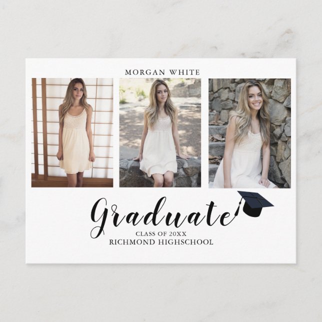 4 photo Collage Simple Modern Graduation  Announcement Postcard (Front)