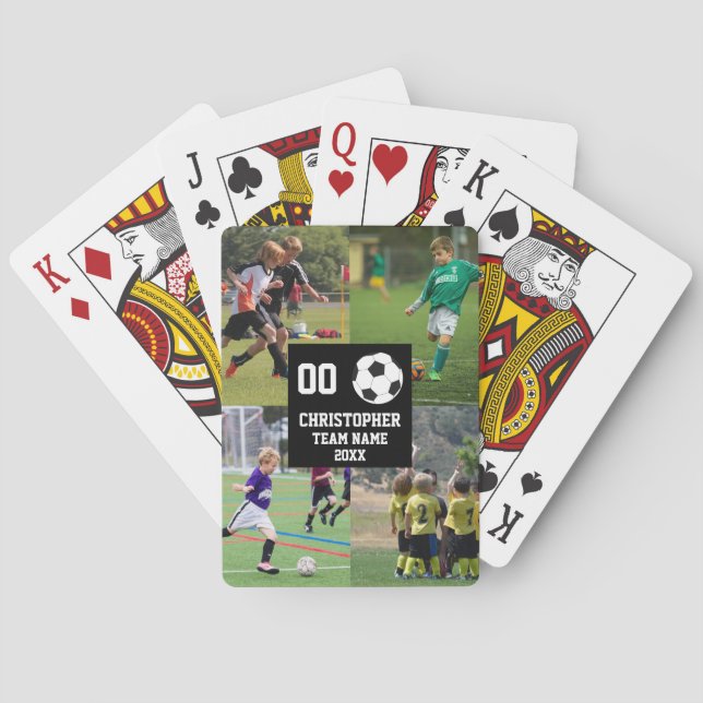 4 Photo Collage Soccer Football Playing Cards (Back)