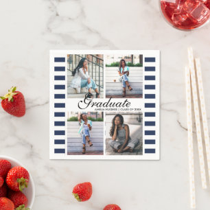 4 Photo Collage Stripes Graduation Party Napkin