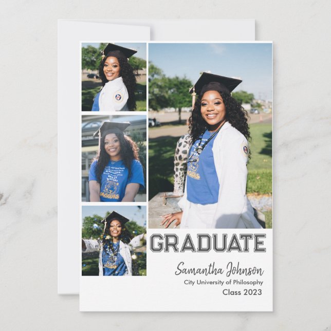 4 Photo Collage Student Graduation Announcement (Front)