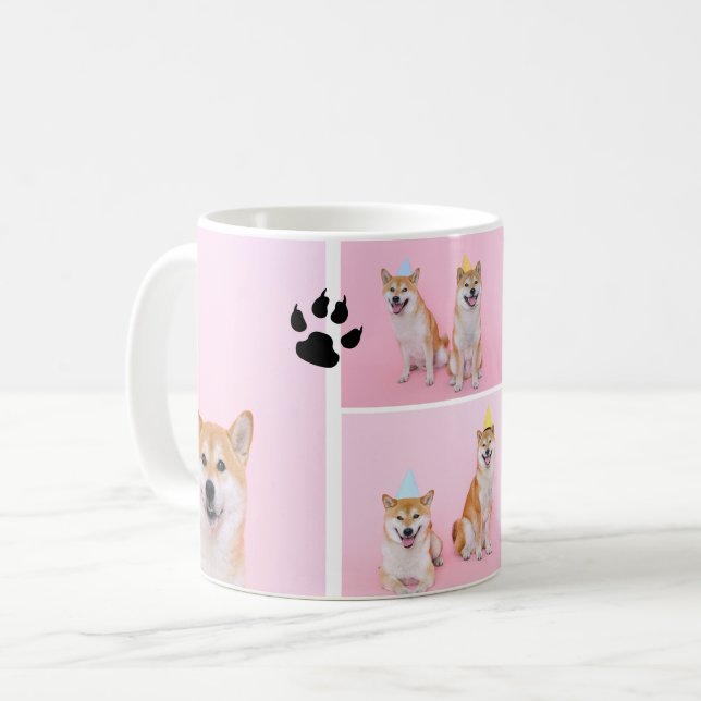 4 Photo collage template personalised dog paw Coffee Mug (Front Left)