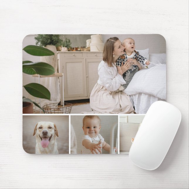 4 Photo Collage Template Personalised Mouse Mat (With Mouse)