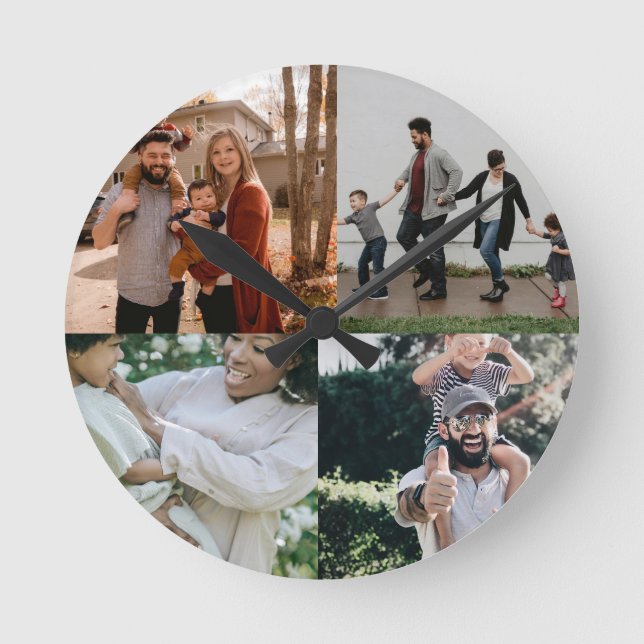  4 Photo Collage Template Round Clock (Front)