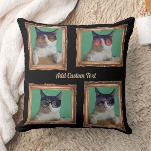 4 Photo Collage Vintage Frame Cats Pets Family Cushion