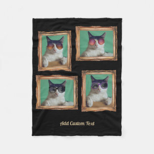 4 Photo Collage Vintage Frame Cats Pets Family Fleece Blanket
