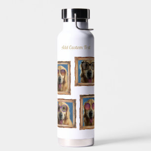 4 Photo Collage Vintage Frame Dogs Pets Family Water Bottle