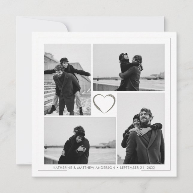 4 Photo Collage Wedding Anniversary Name & Date Announcement (Front)