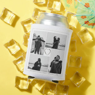 4 Photo Collage Wedding Anniversary Name & Date Can Cooler