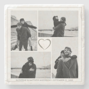 4 Photo Collage Wedding Anniversary Name & Date Stone Coaster