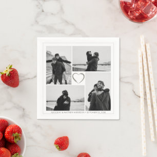 4 Photo Collage Wedding Bridal Party Napkin